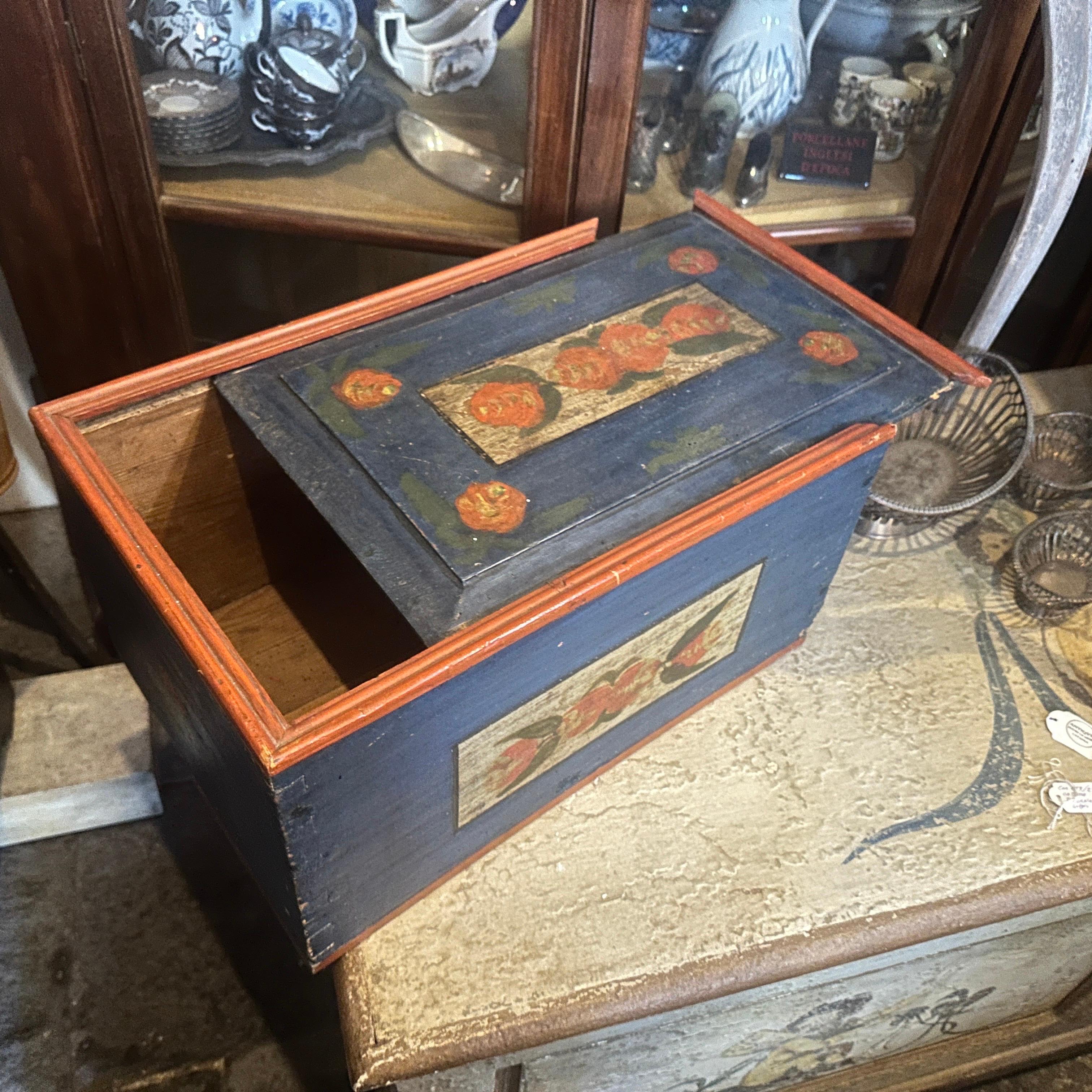 1890s Louis Philippe Red and Blue Lacquered Wood Sicilian Box For Sale 3