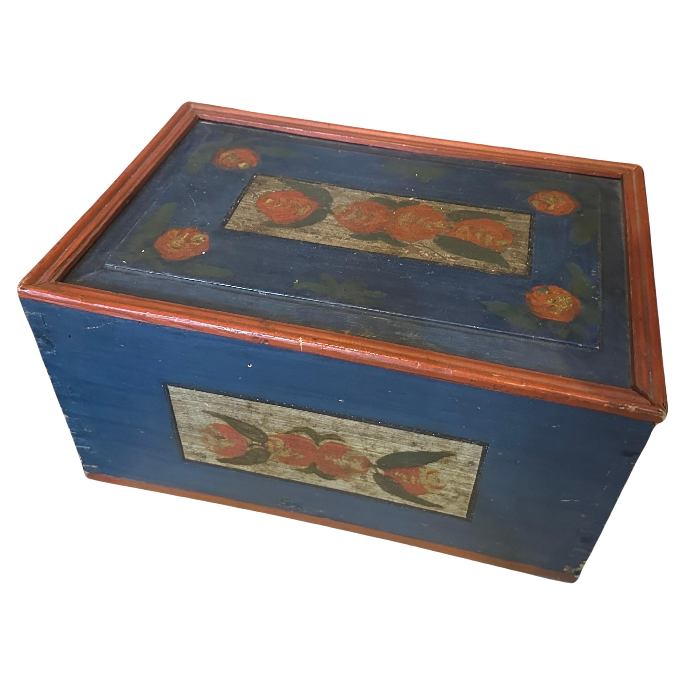 1890s Louis Philippe Red and Blue Lacquered Wood Sicilian Box For Sale