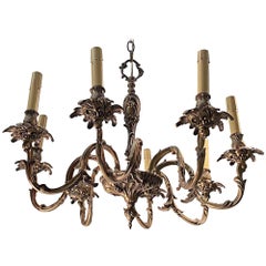 1890s Louis XV 8-Arm French Cast Bronze Rococo Chandelier with Foliage Detail