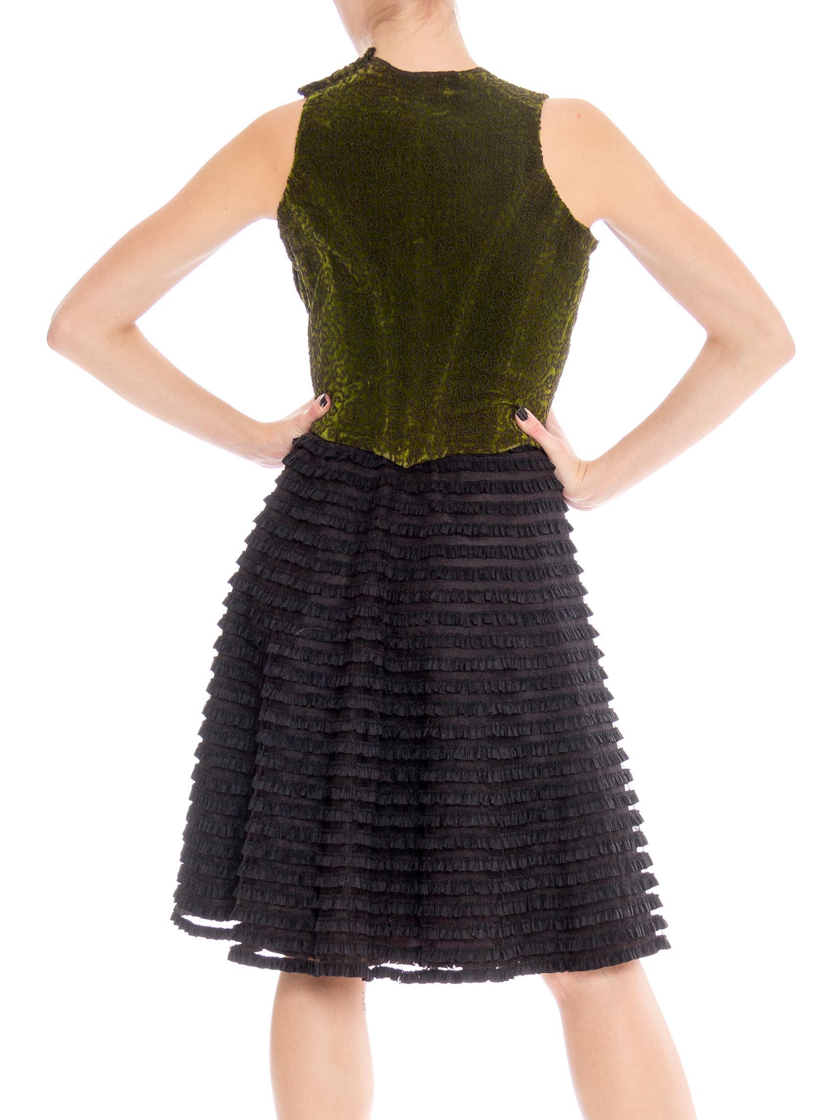 Women's MORPHEW COLLECTION Black & Green Silk Cotton Velvet Dress With Ruffled Tulle Sk
