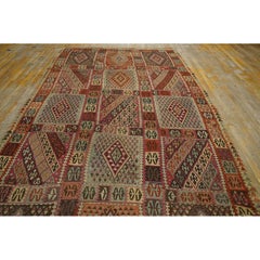 1890s Multicolor Antique Tribal Geometric Turkish Oushak Kilim Sivas Carpet Rug