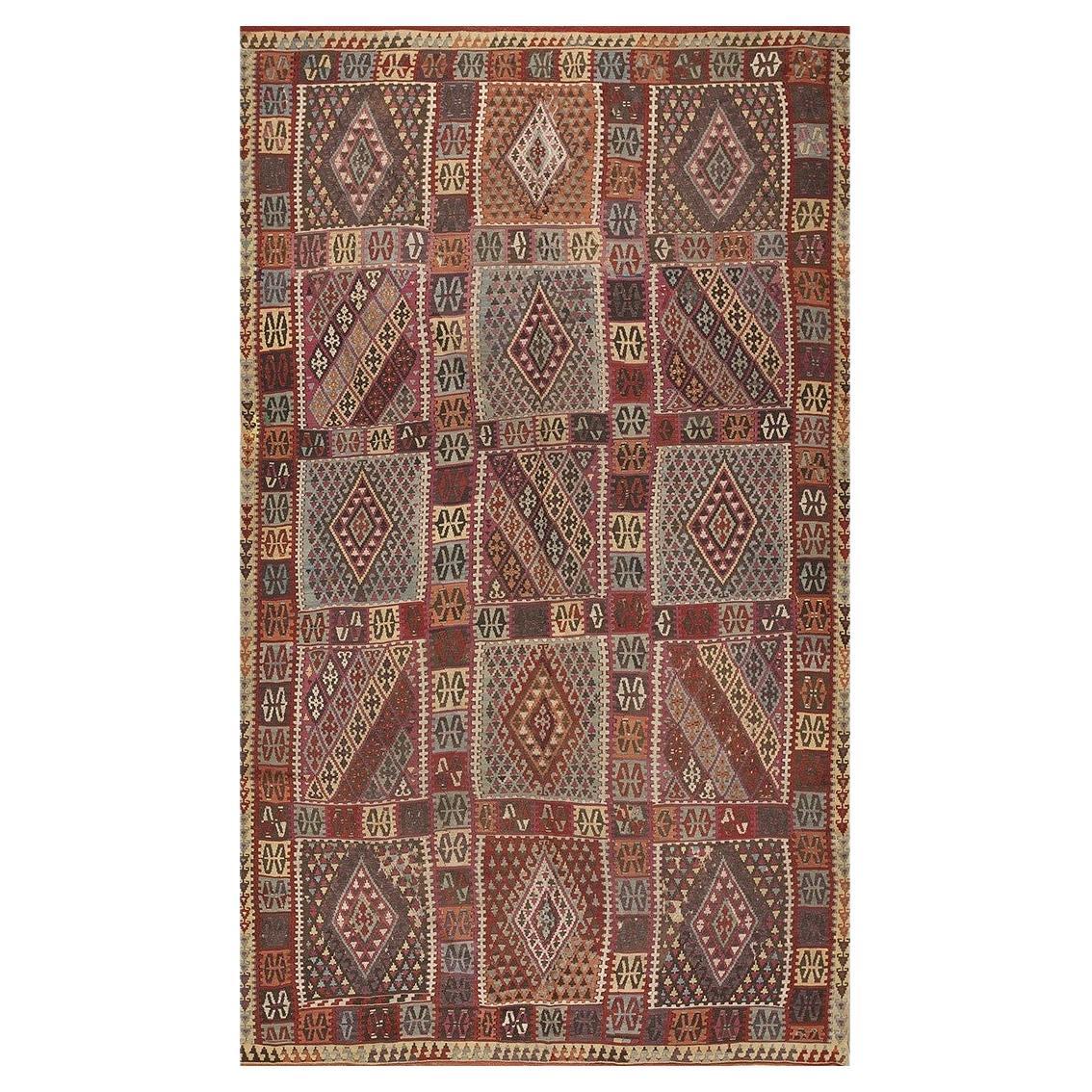 1890s Multicolor Antique Tribal Geometric Turkish Oushak Kilim Sivas Carpet Rug For Sale