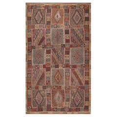 1890s Multicolor Antique Tribal Geometric Turkish Oushak Kilim Sivas Carpet Rug