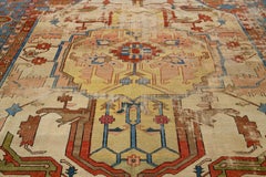 Tappeto di lana antico multicolore del 1890 Serapi persiano con disegno a medaglione
