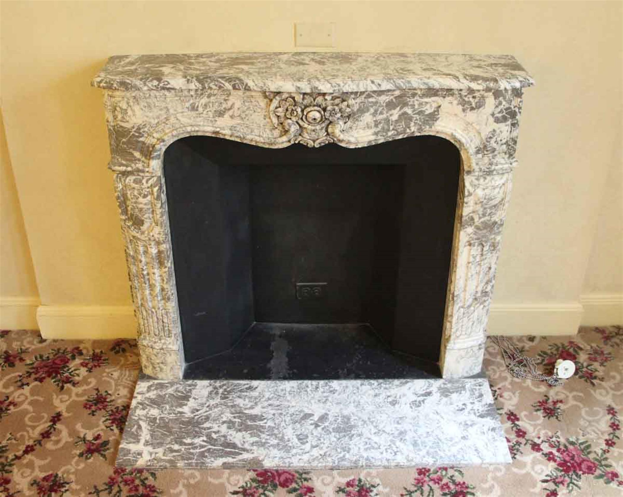 French Waldorf Astoria Hotel Rococo Marble Mantel Hand Carved Petite Louis XV 