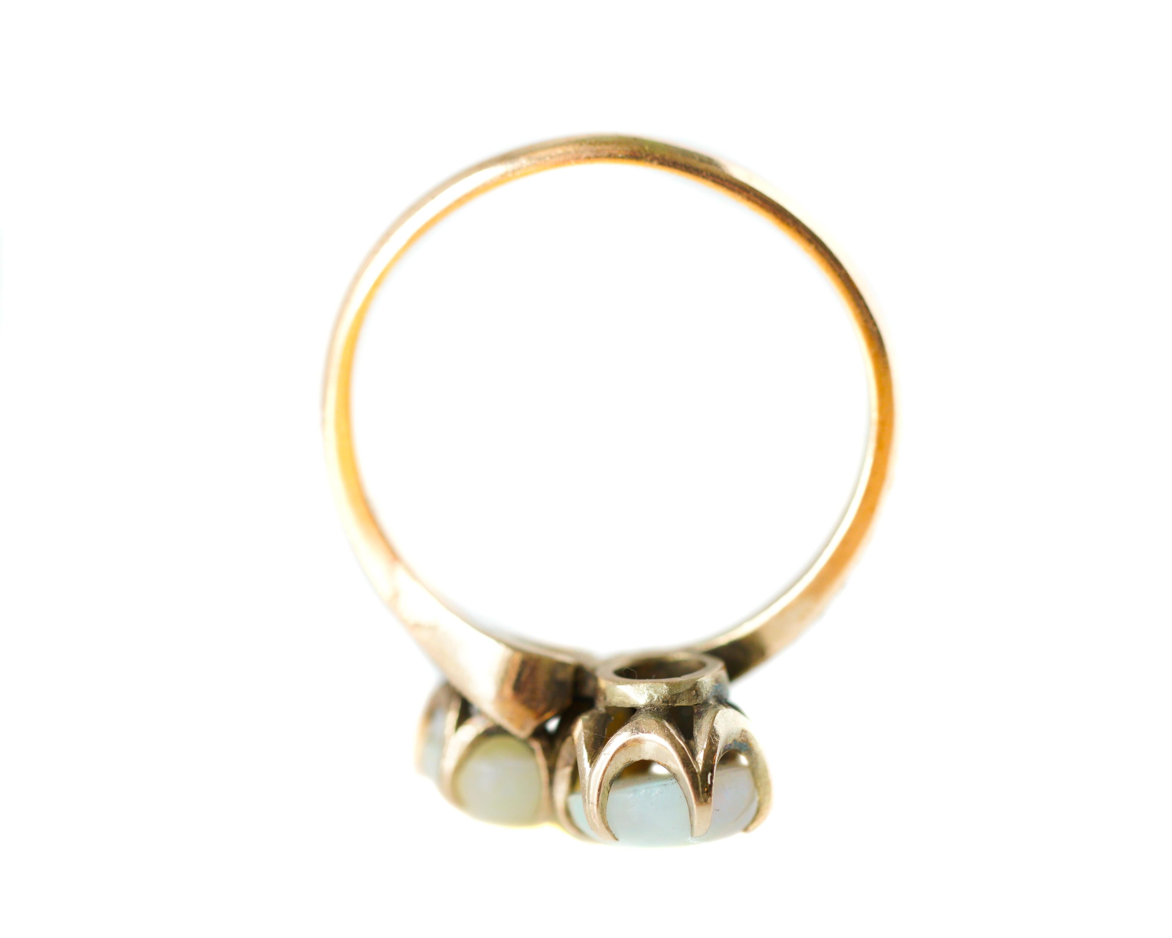 Round Cut 1890s Opal Bypass 'Toi et Moi' 14 Karat Rose Gold Ring