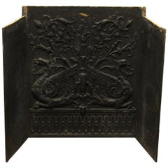 1890s Ornate Figural and Floral Black Cast Iron Fire Back