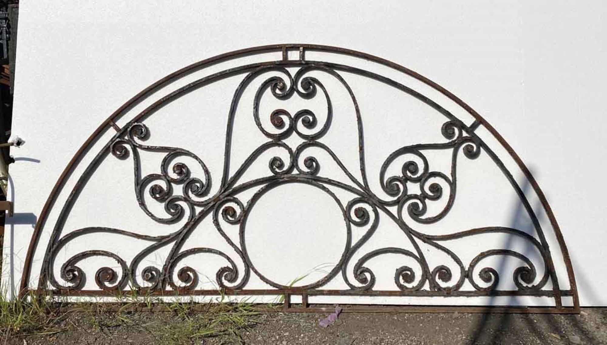 American 1890s Ornate Wrought Iron Arched Door Transom with Hand Forged Curls
