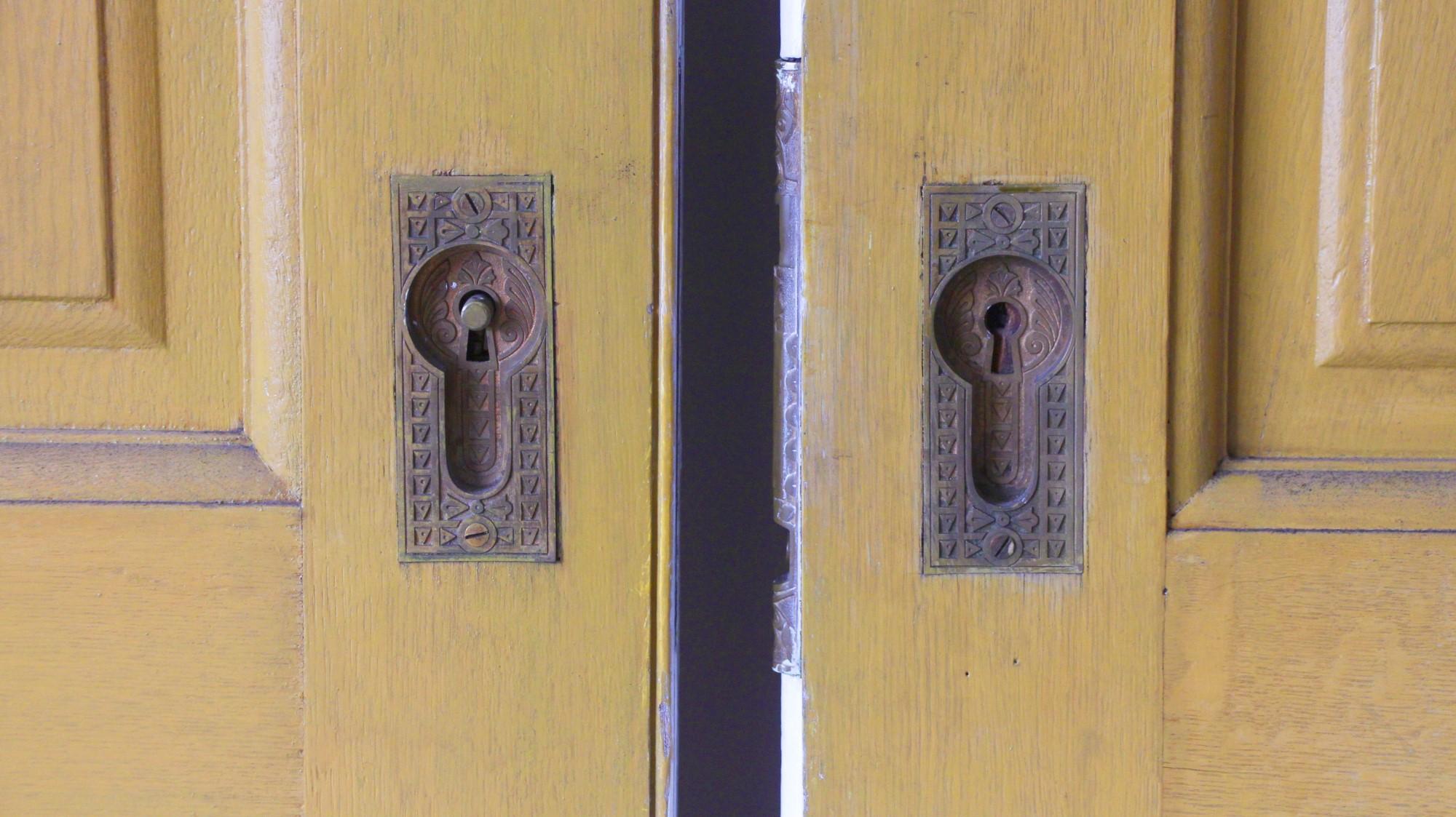 Late 19th Century 1890s Pair 4 Panel Wood Pocket Doors with Rollers Doors Alone Total