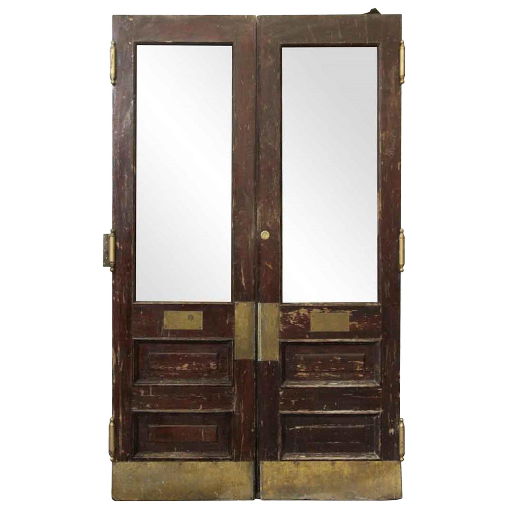 1890s Pair Antique Wood and Glass Swinging Doors Brownstone