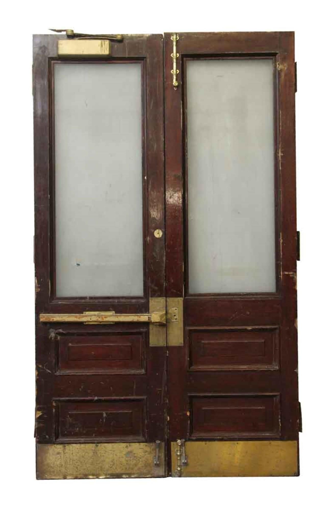 1890s Pair Antique Wood and Glass Swinging Doors Brownstone 1