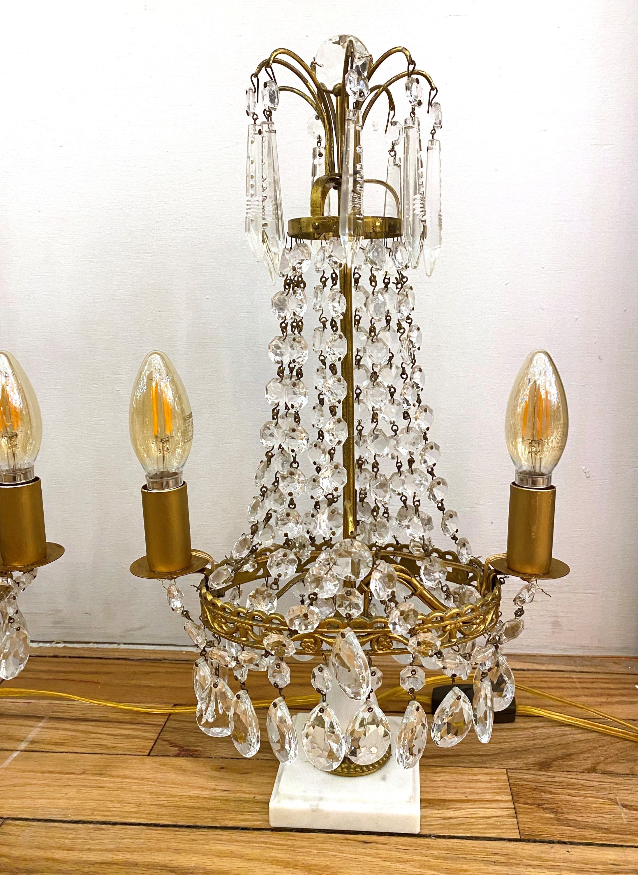 1890s Pair Gustavian Style Electrified Crystal Table Lamps In Good Condition In New York, NY