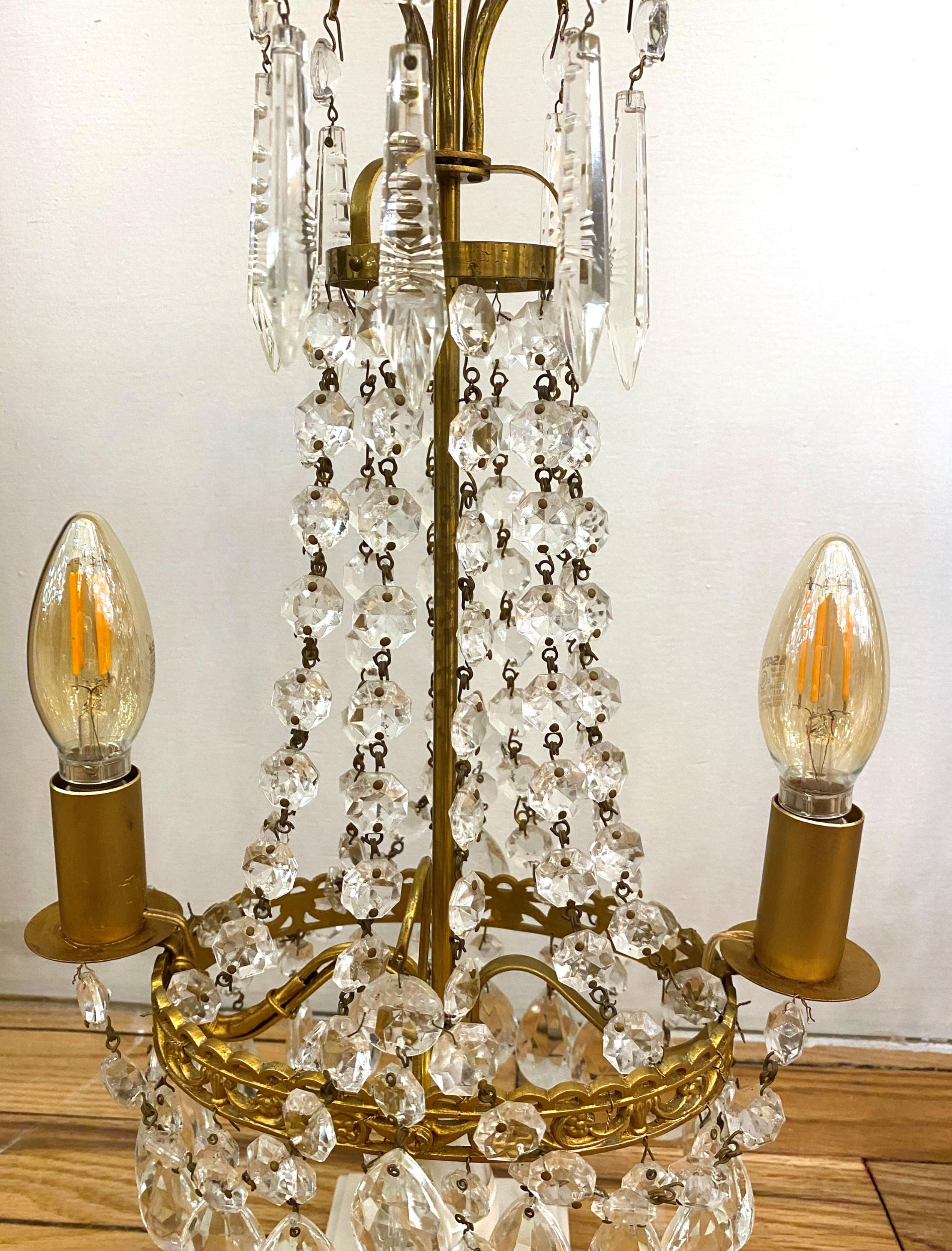 1890s Pair Gustavian Style Electrified Crystal Table Lamps 2
