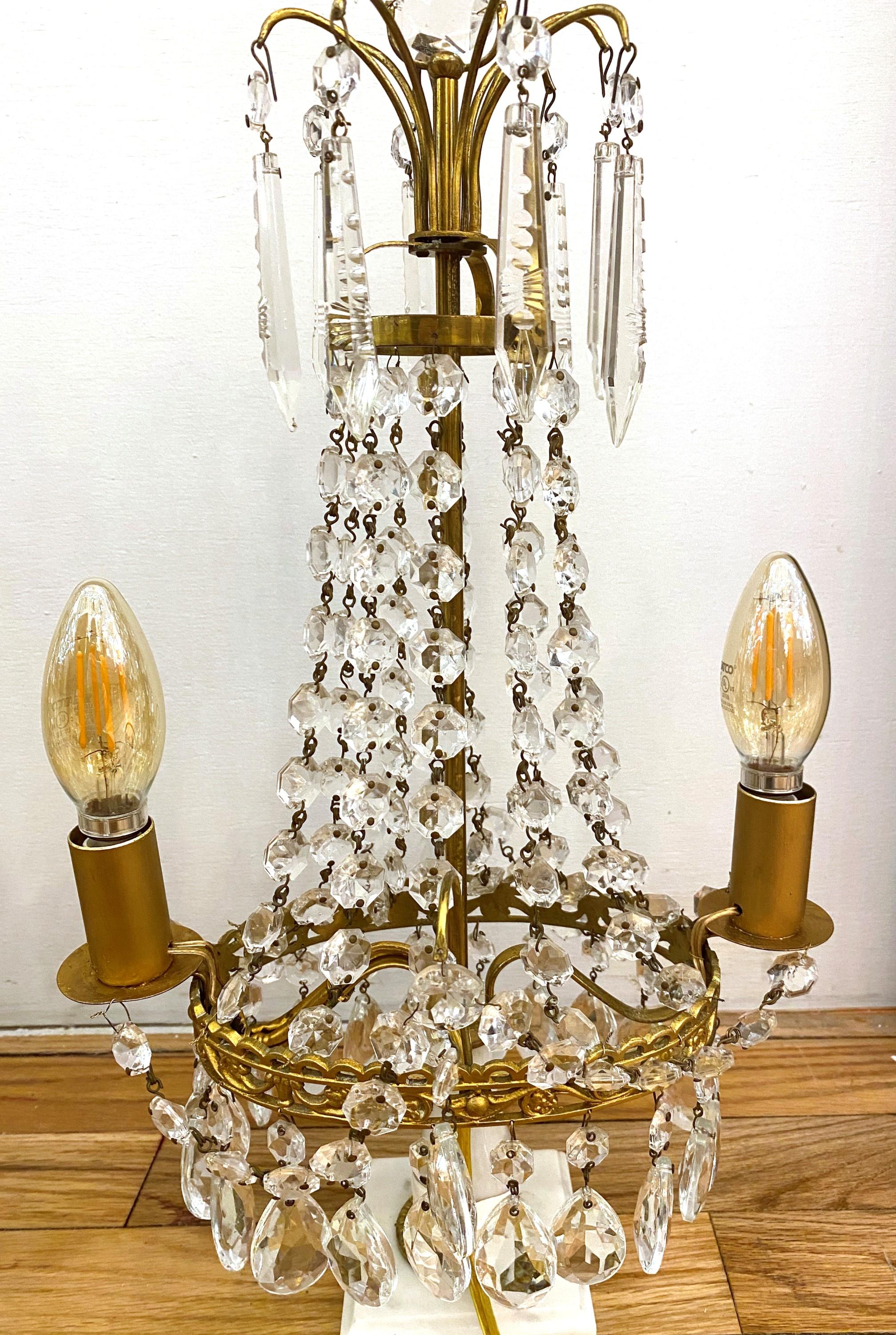 1890s Pair Gustavian Style Electrified Crystal Table Lamps 3