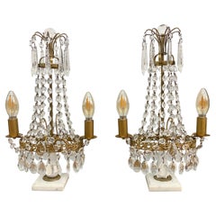 Antique 1890s Pair Gustavian Style Electrified Crystal Table Lamps