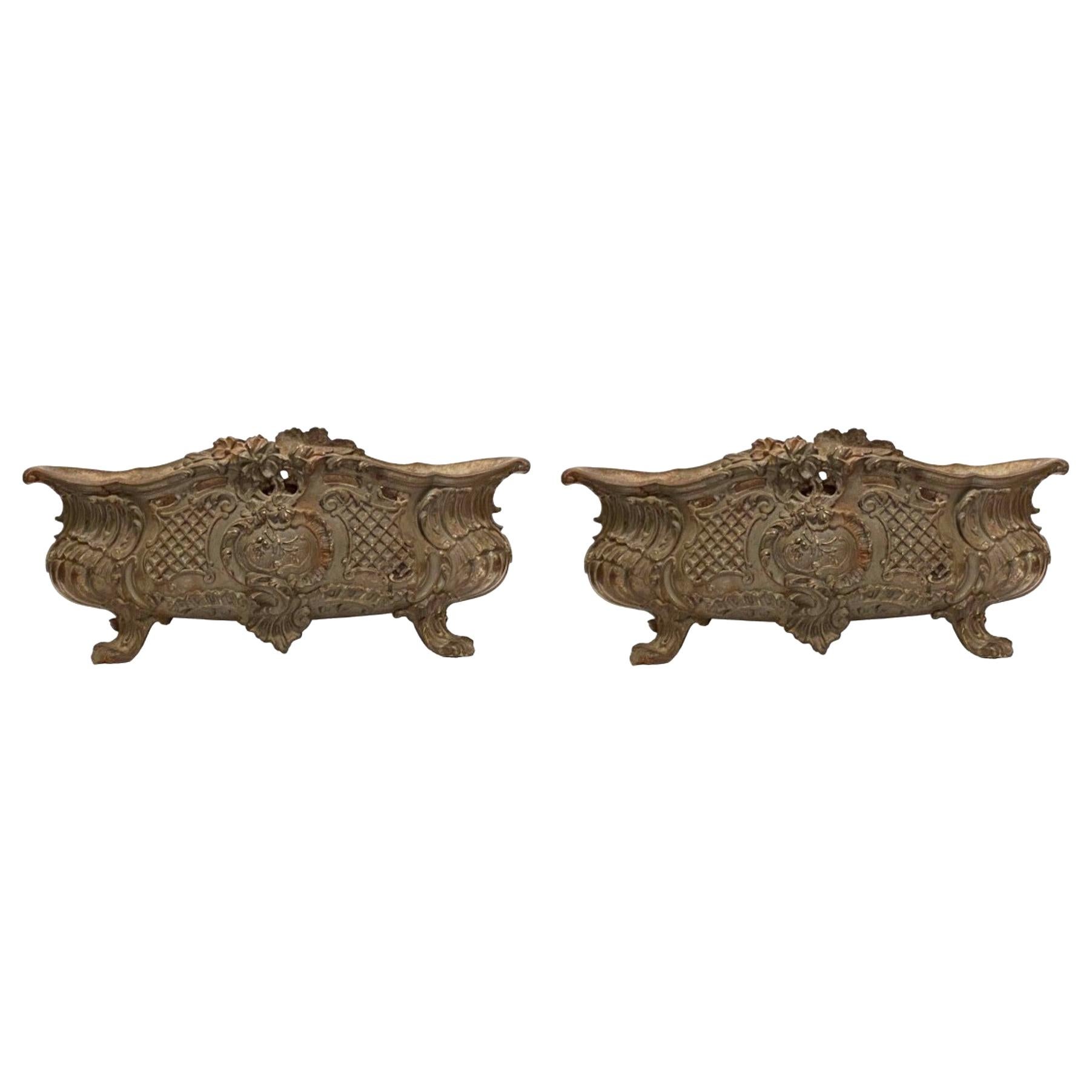 1890s Pair of Antique Cast Iron French Planters
