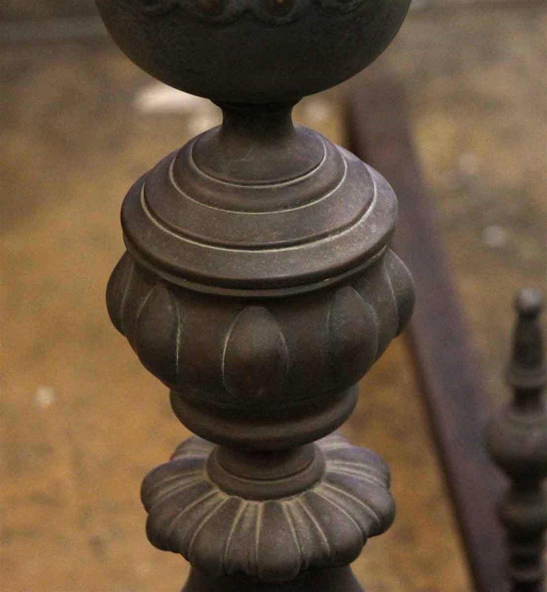 American 1890s Pair Cast Iron and Swirl Design Bronze Andirons For Sale