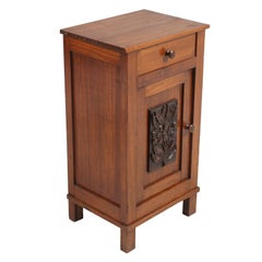 1890s Pair of Art Nouveau Tyrolean Nightstands in Solid Pine, carved decorated