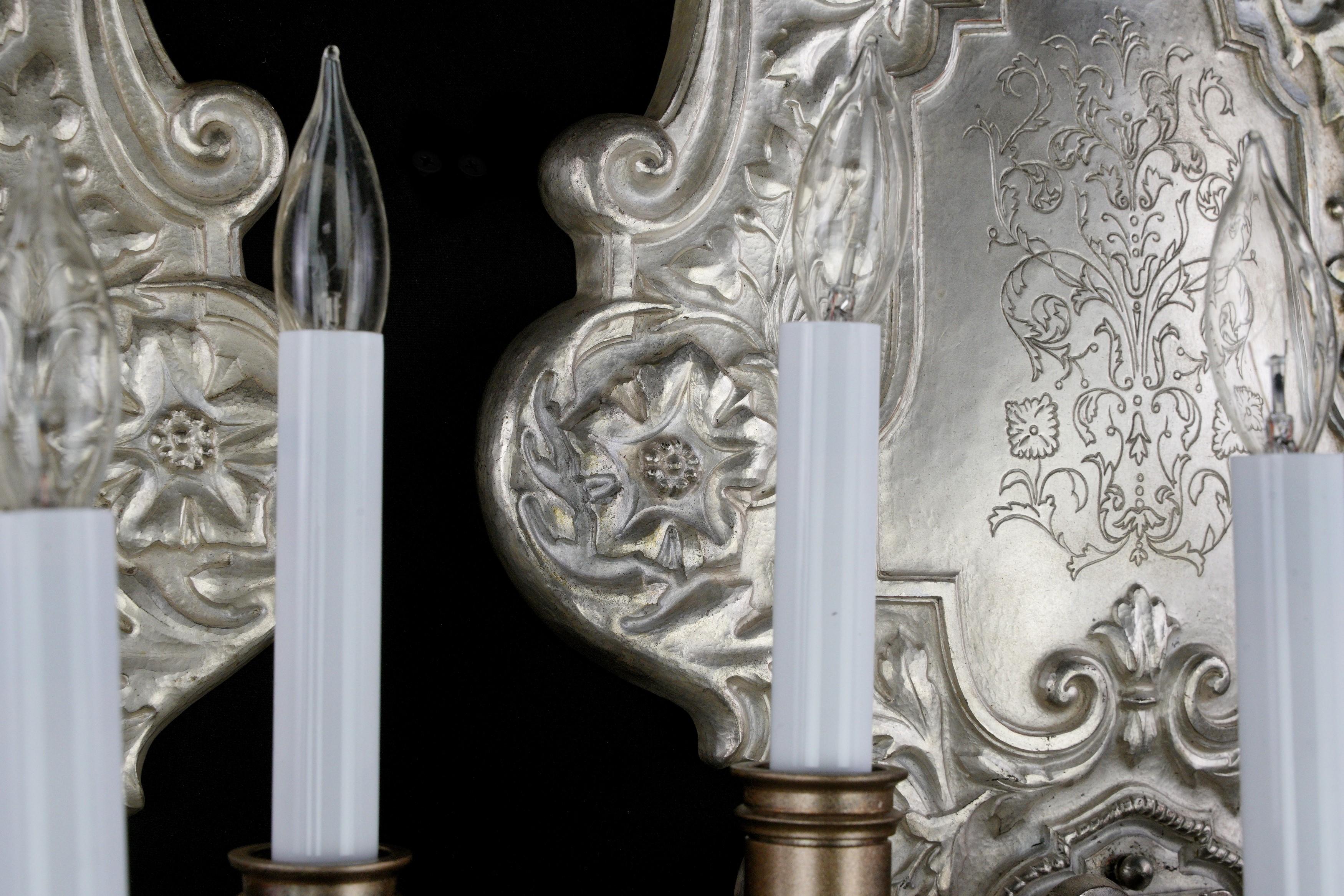1890s Pair Oversize Silvered Bronze Sconces EF Caldwell For Sale 7