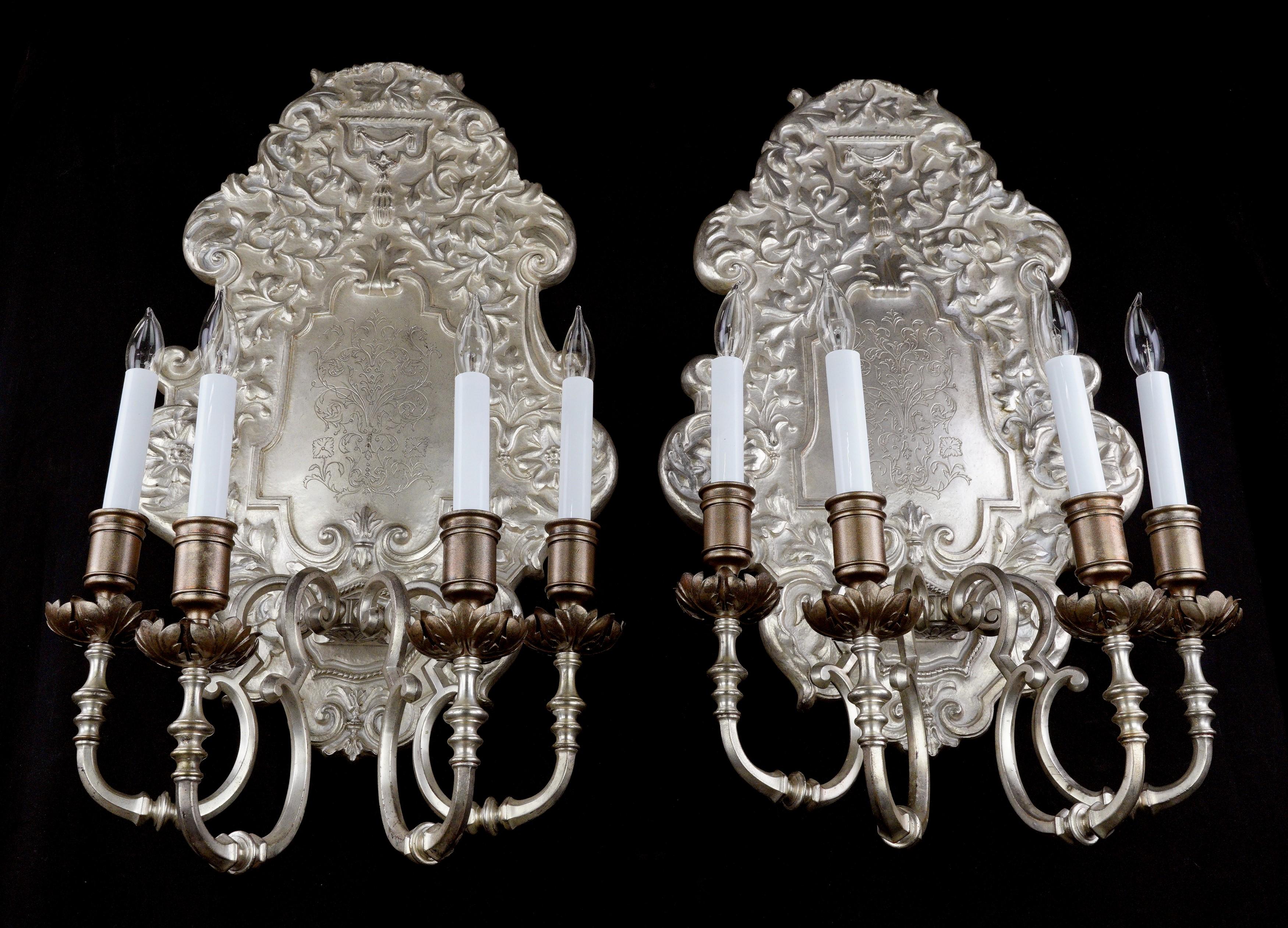 1890s Pair Oversize Silvered Bronze Sconces EF Caldwell For Sale 10