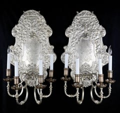 1890s Pair Oversize Silvered Bronze Sconces EF Caldwell