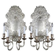 1890s Pair Oversize Silvered Bronze Sconces EF Caldwell