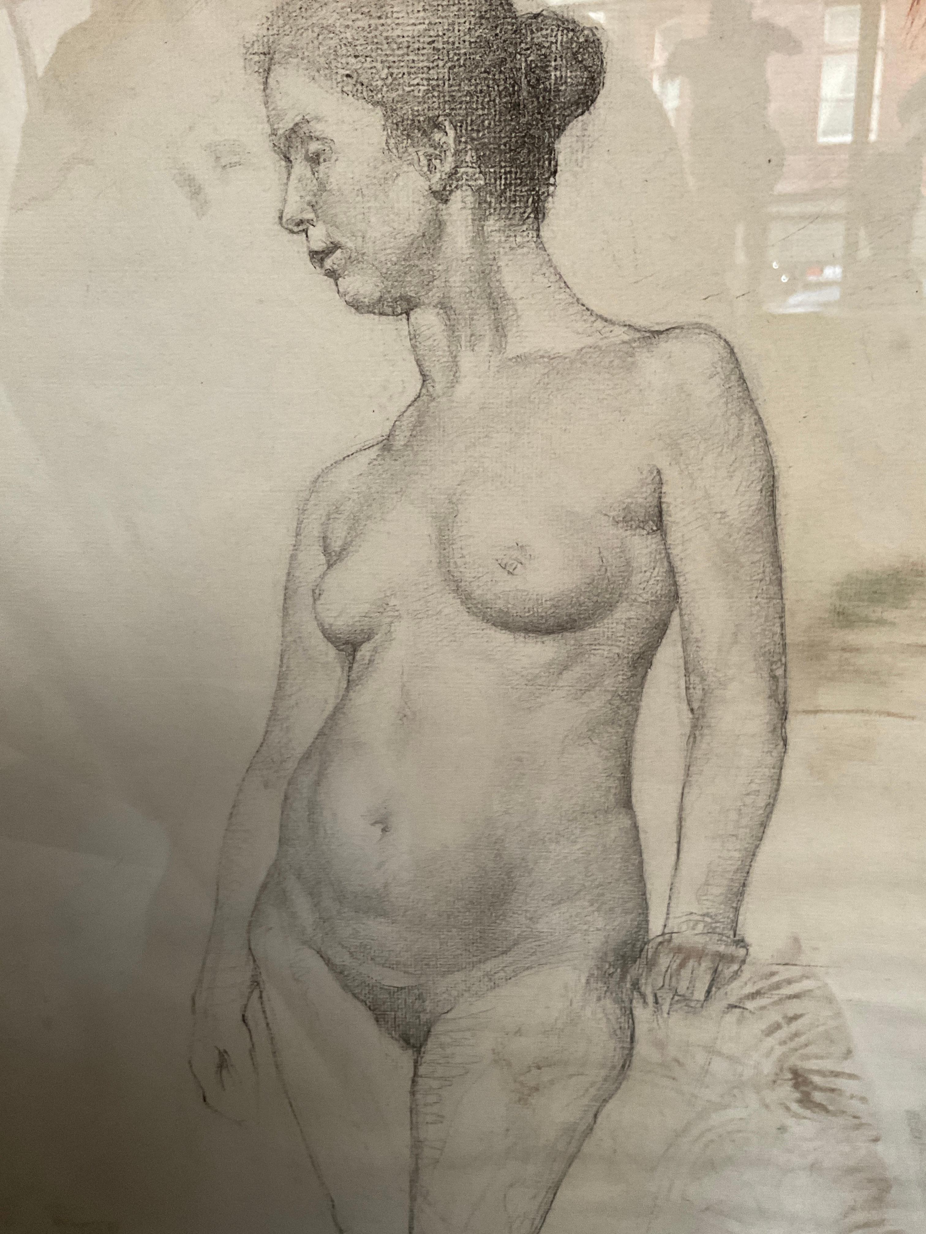 Paper 1890s Pencil Drawing of Nude Woman For Sale