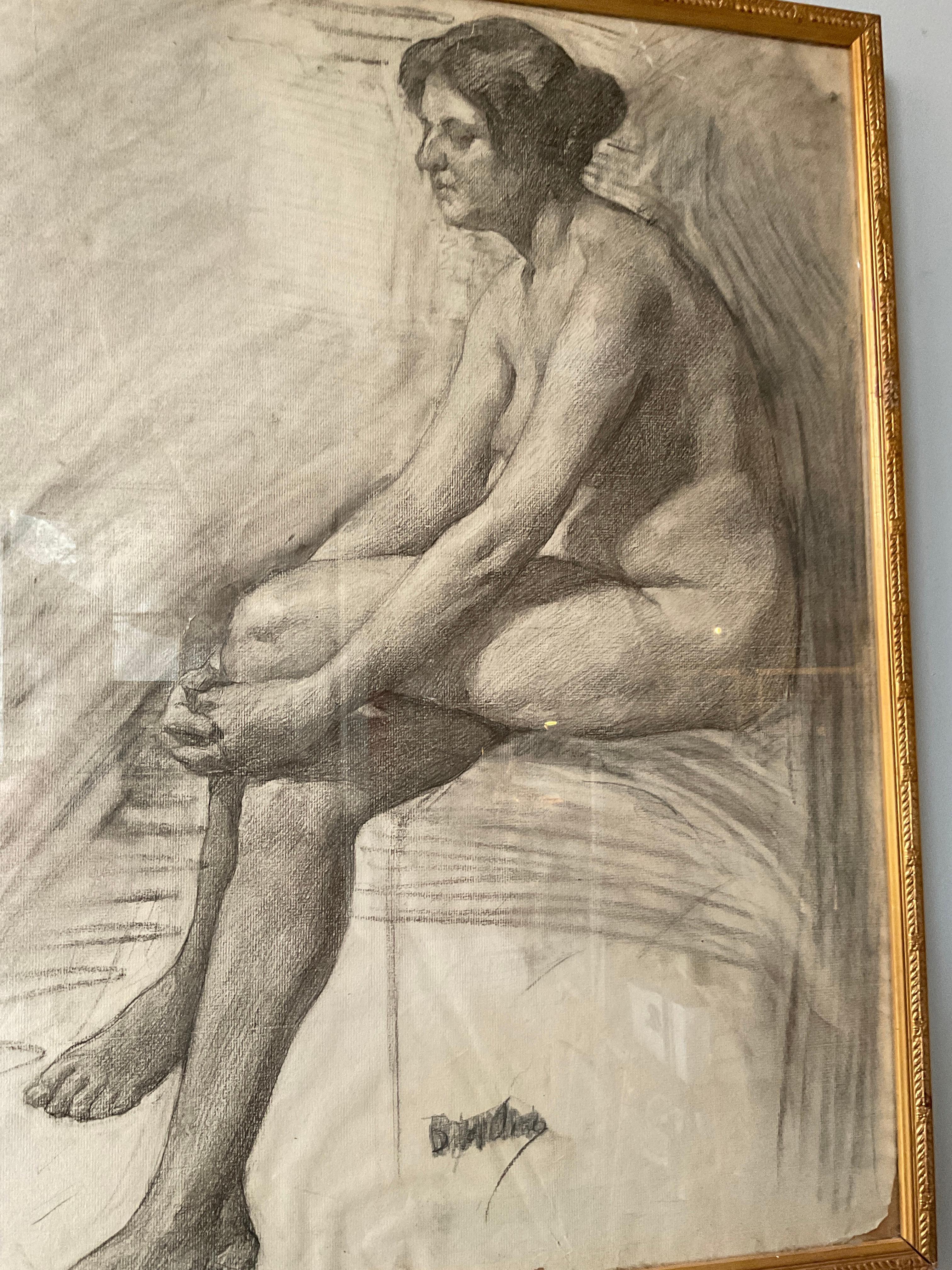 Dessin de femme nue au crayon des années 1890 en vente 3