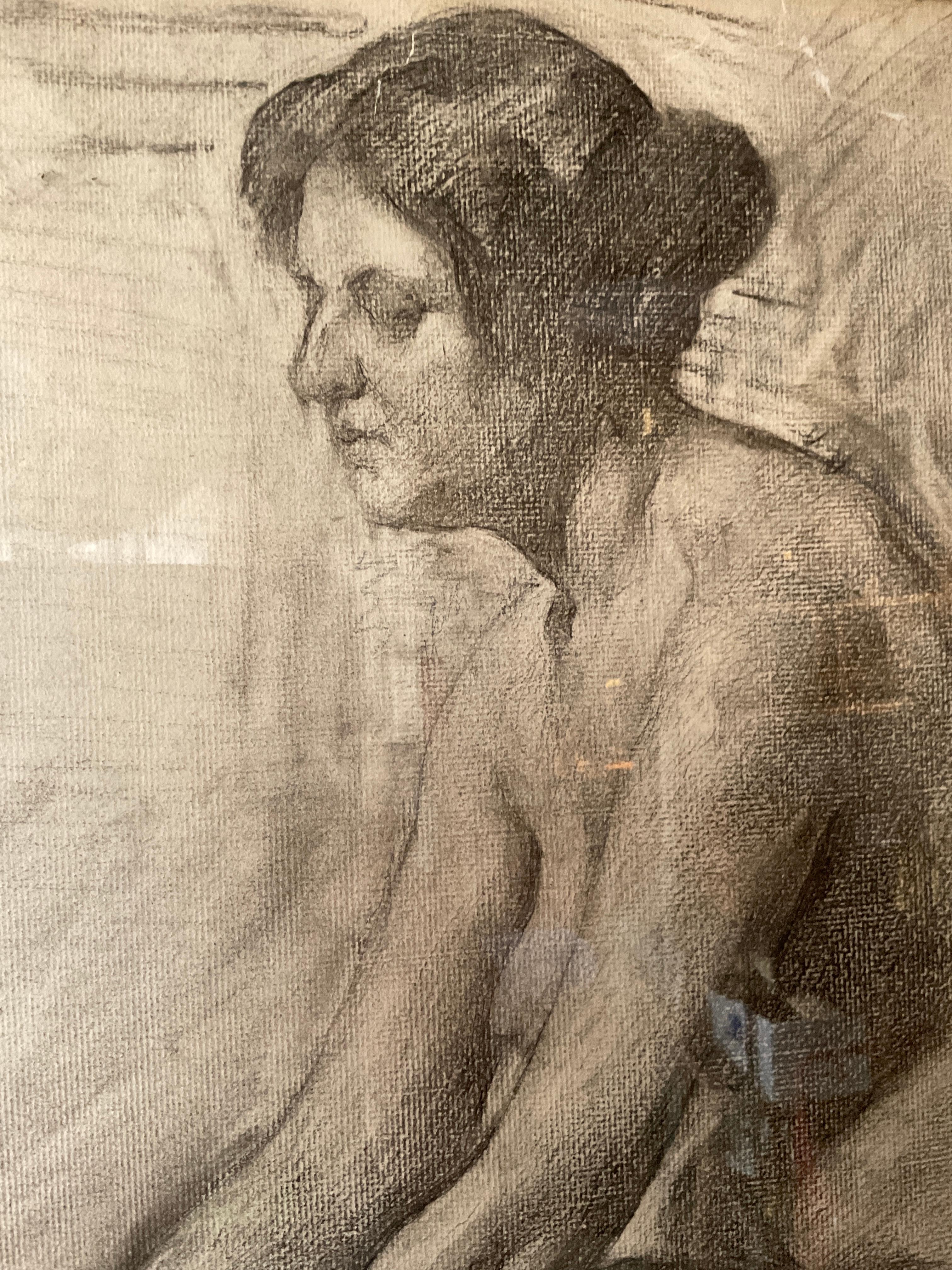 Dessin de femme nue au crayon des années 1890 en vente 4