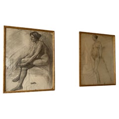 1890s Pencil Drawing of Nude Woman