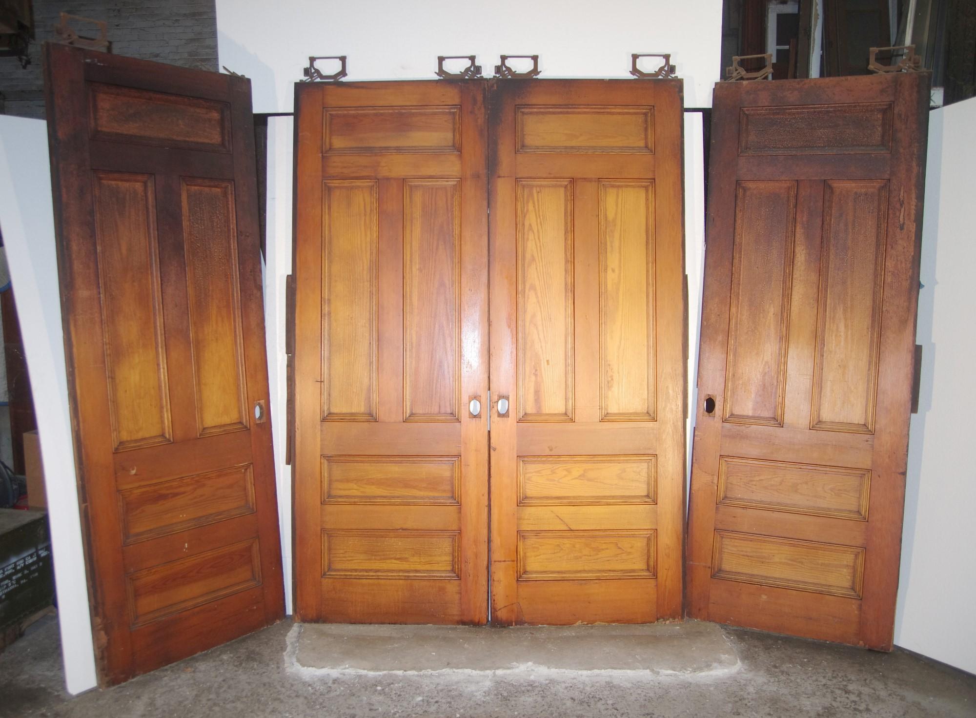 1890s Pine 5 Recessed Panel Double Pine Large Scale Pocket Doors 5
