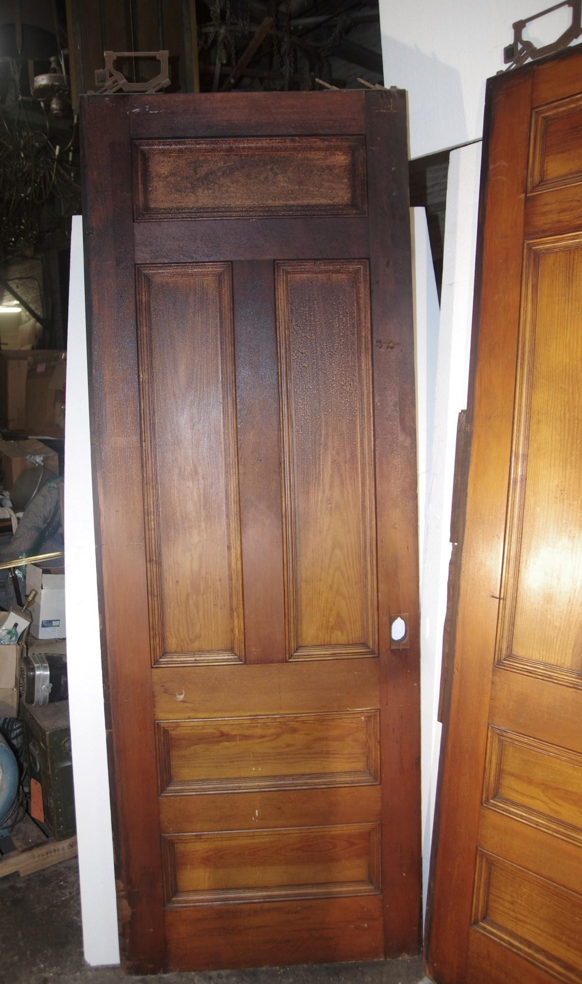 North American 1890s Pine 5 Recessed Panel Double Pine Large Scale Pocket Doors