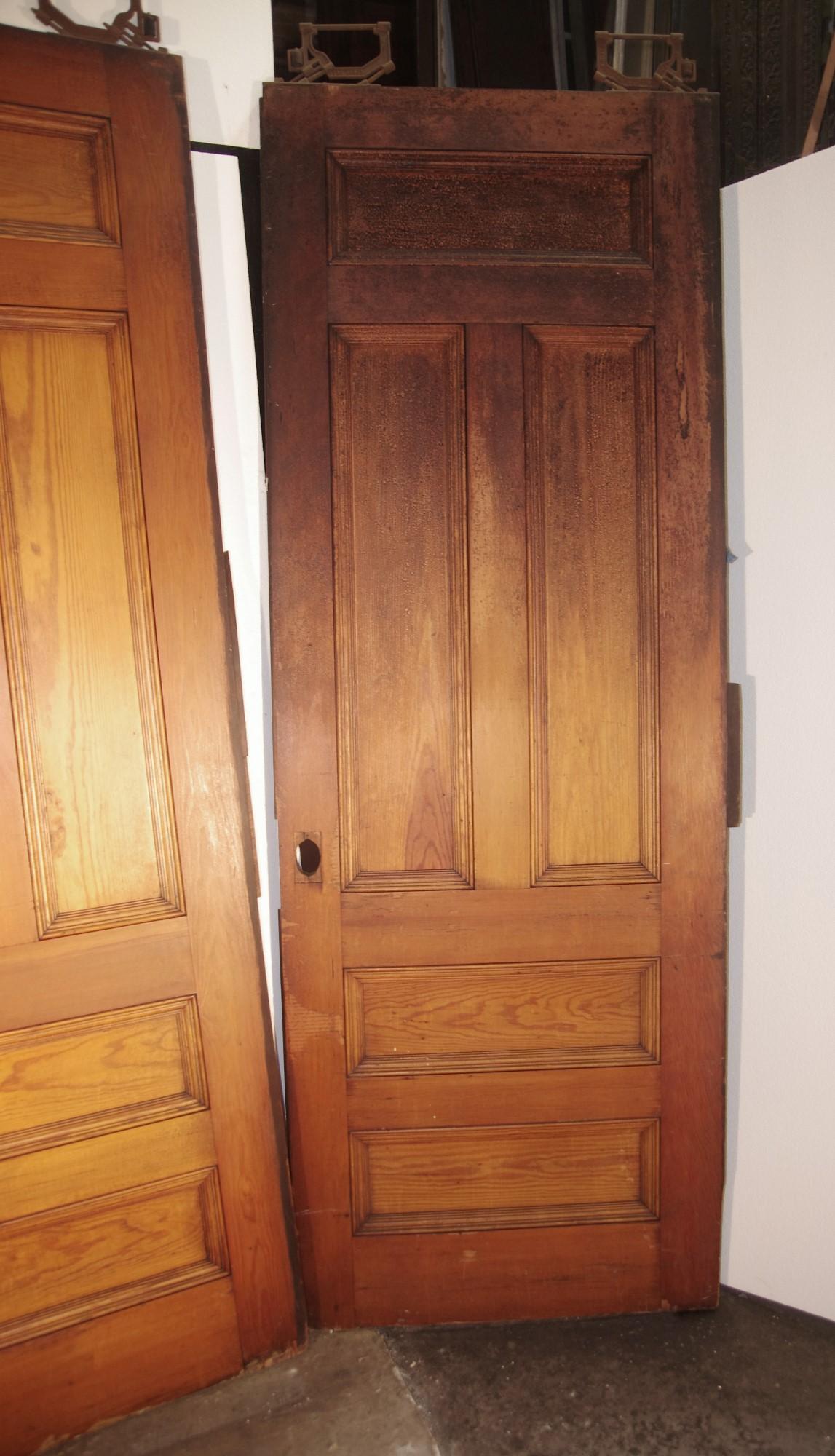 1890s Pine 5 Recessed Panel Double Pine Large Scale Pocket Doors In Good Condition In New York, NY