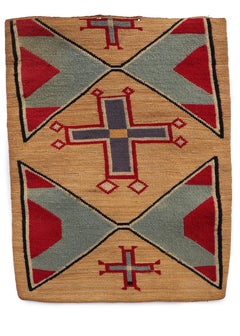 1890s Plateau Cornhusk Bag with Blue, Red, and Yellow Geometric Designs