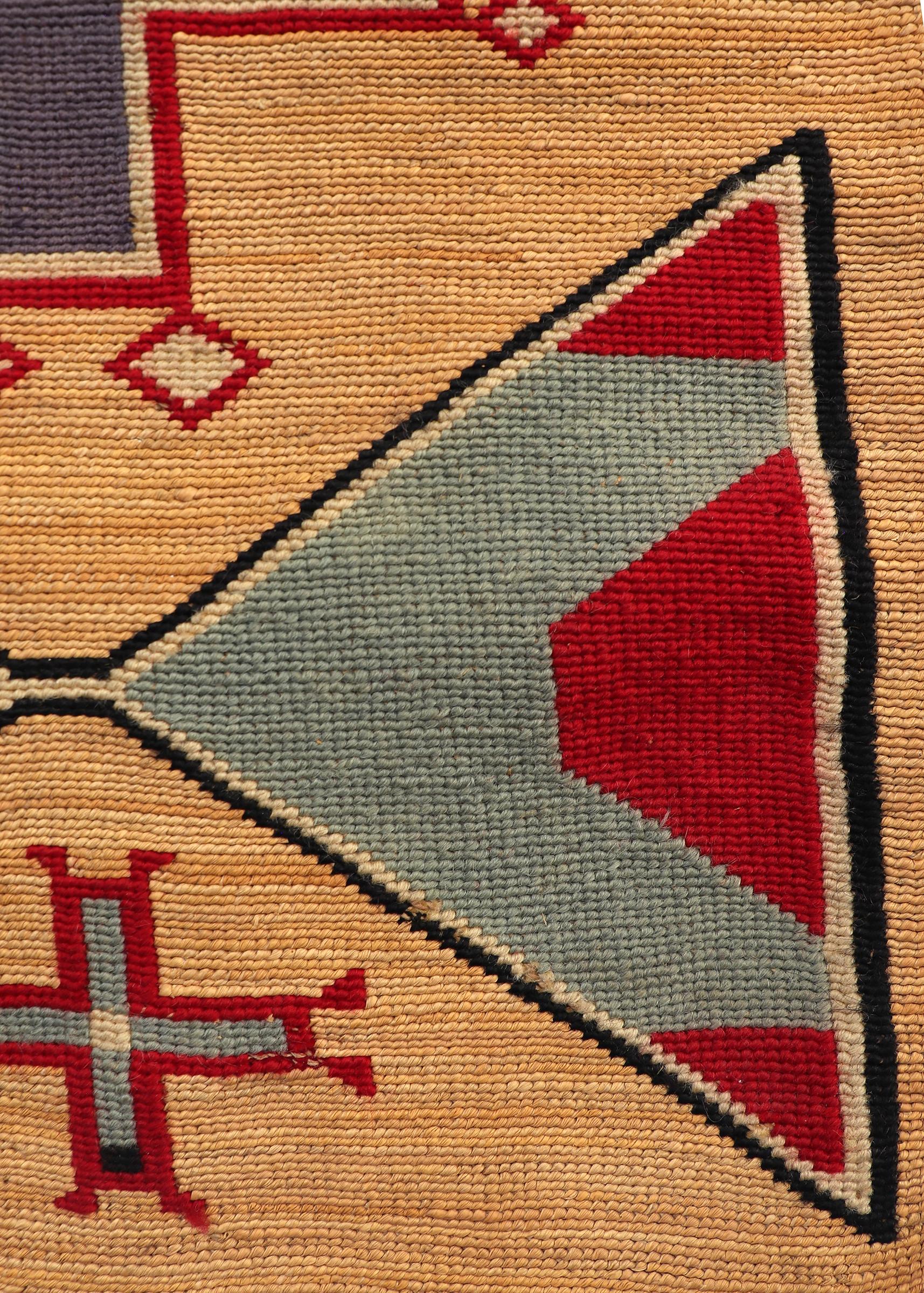 Native American 1890s Plateau Cornhusk Bag with Blue, Red, and Yellow Geometric Designs