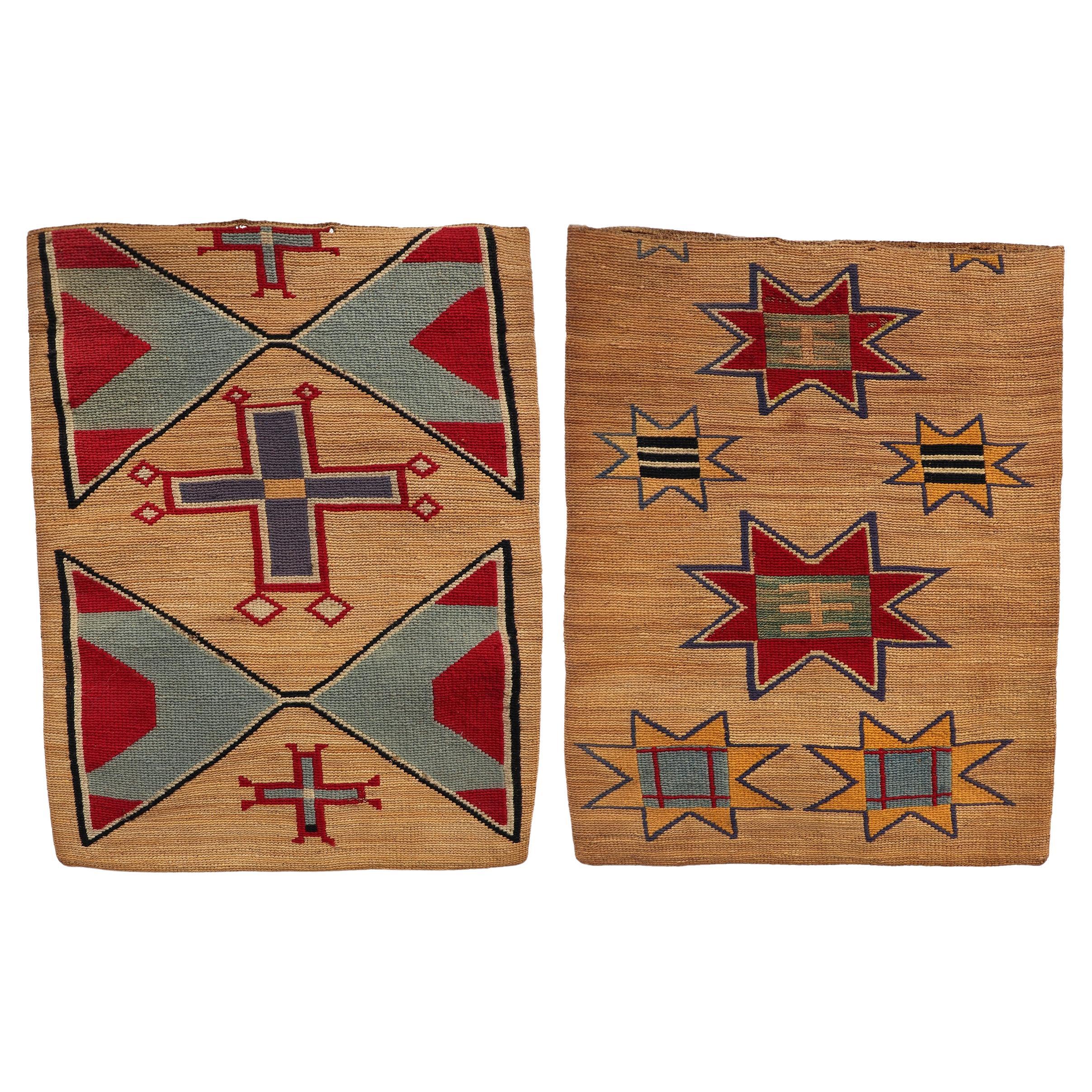 1890s Plateau Cornhusk Bag with Blue, Red, and Yellow Geometric Designs