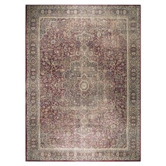 1890s Purple Large Scale Islimi Medallion Antique N. Indian Agra Rug Carpet