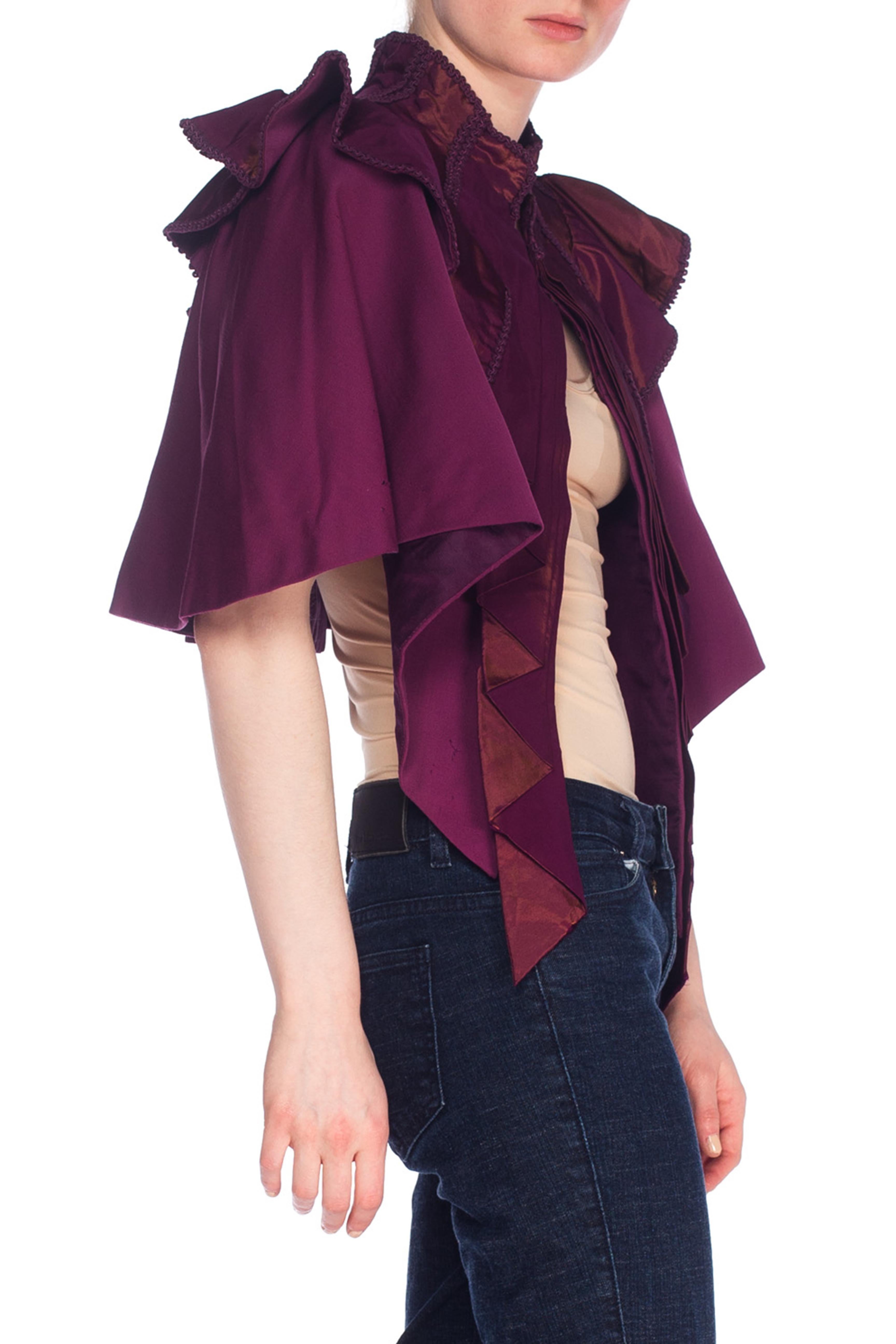 1890S Purple Wool Victorian With Taffeta Cape In Good Condition For Sale In New York, NY