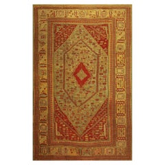 1890s Red Field Medallion Knotted Wool Antique Oushak Turkish Decorative Rug