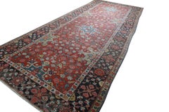 1890s Red Geometric Antique NW Persian Rug 6'3"x15'2" Knotted Wool Runner Carpet