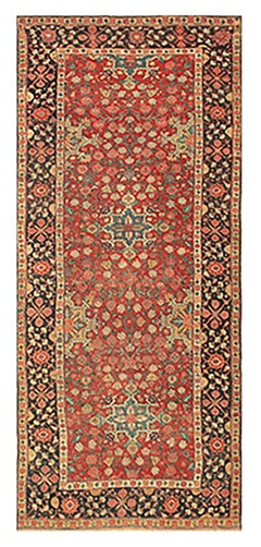 1890s Red Geometric Antique NW Persian Rug 6'3"x15'2" Knotted Wool Runner Carpet