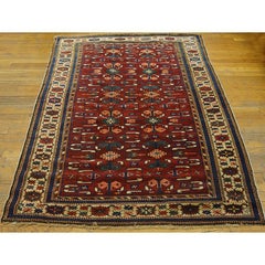 1890s Red “High-Art” Tribal Geometric Antique Caucasian Kuba Scatter Size Rug