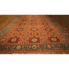 1890s Red Rust Field Geometric Antique Sultanabad Handknotted Wool Gallery Rug