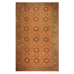 1890s Red Rust Field Geometric Antique Sultanabad Handknotted Wool Gallery Rug