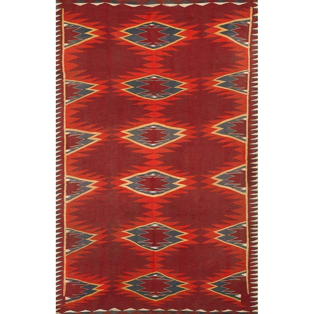 1890s Red Tribal Geometric Antique Navajo Native American Flatweave Small Rug