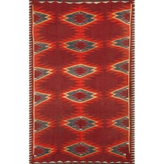 Piccolo tappeto antico Navajo in stile tribale, con motivi geometrici rossi, tessuto a trama piatta, anni '90 del XIX secolo
