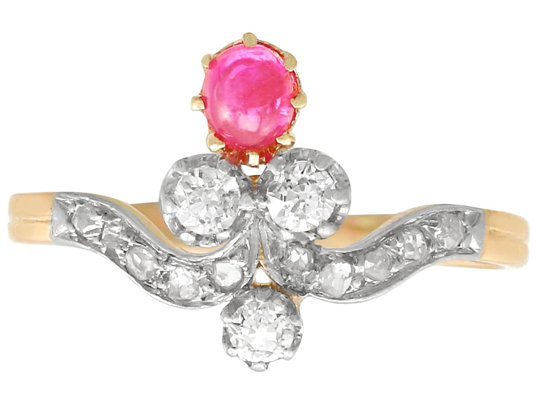 Round Cut 1890s, Ruby and Diamond Yellow Gold Cocktail Ring For Sale