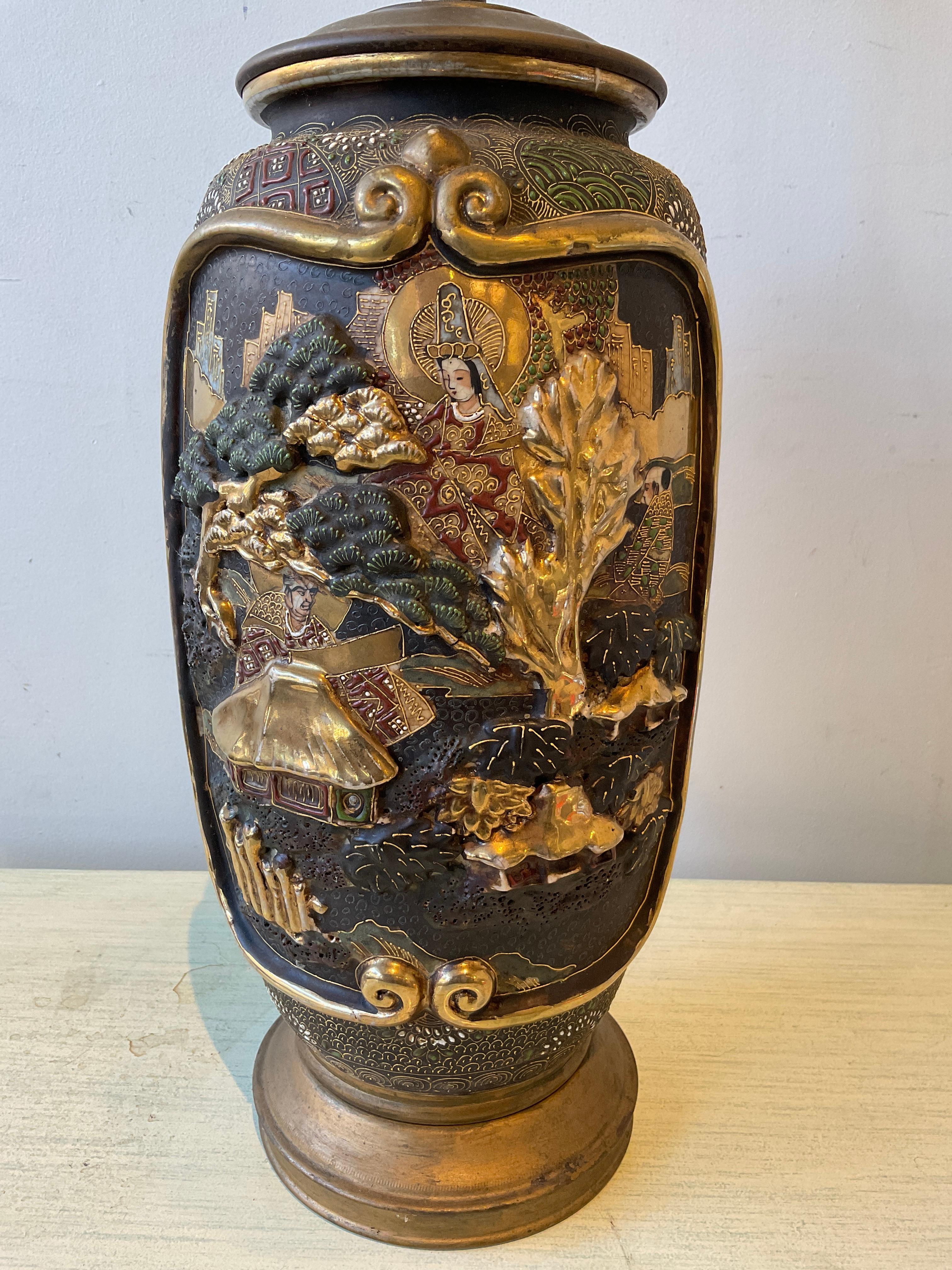 1890s Satsuma Vase Lamp In Good Condition For Sale In Tarrytown, NY