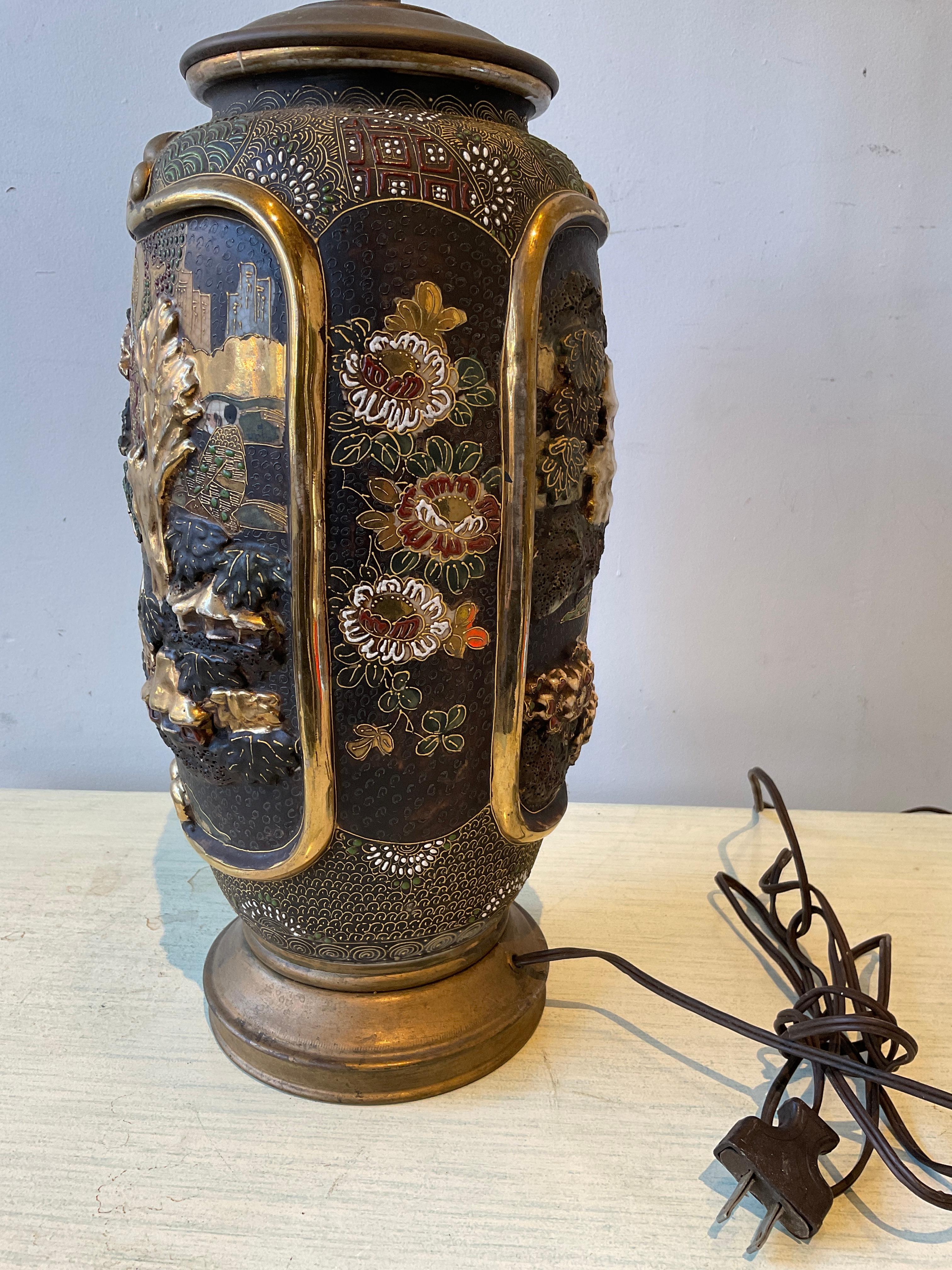 Ceramic 1890s Satsuma Vase Lamp For Sale