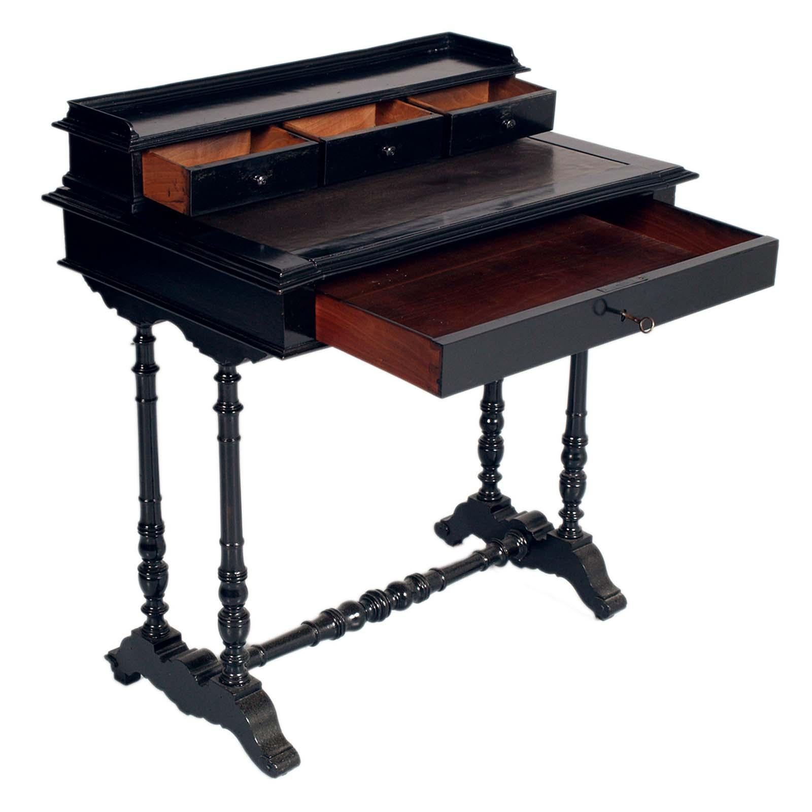 Renaissance Revival 1890s Secretary Writing Desk Console Vanity by Bassano's Ebanistery in walnut